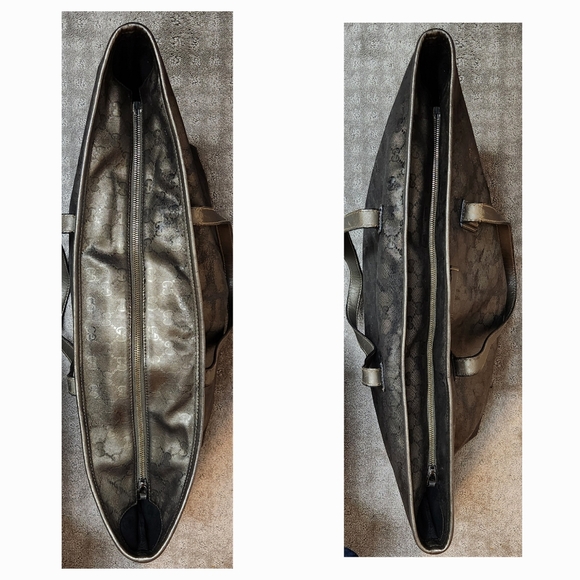 GUCCI Imprime GG Costed Metallic Olive Canvas XL Zip Tote - Picture 6 of 16